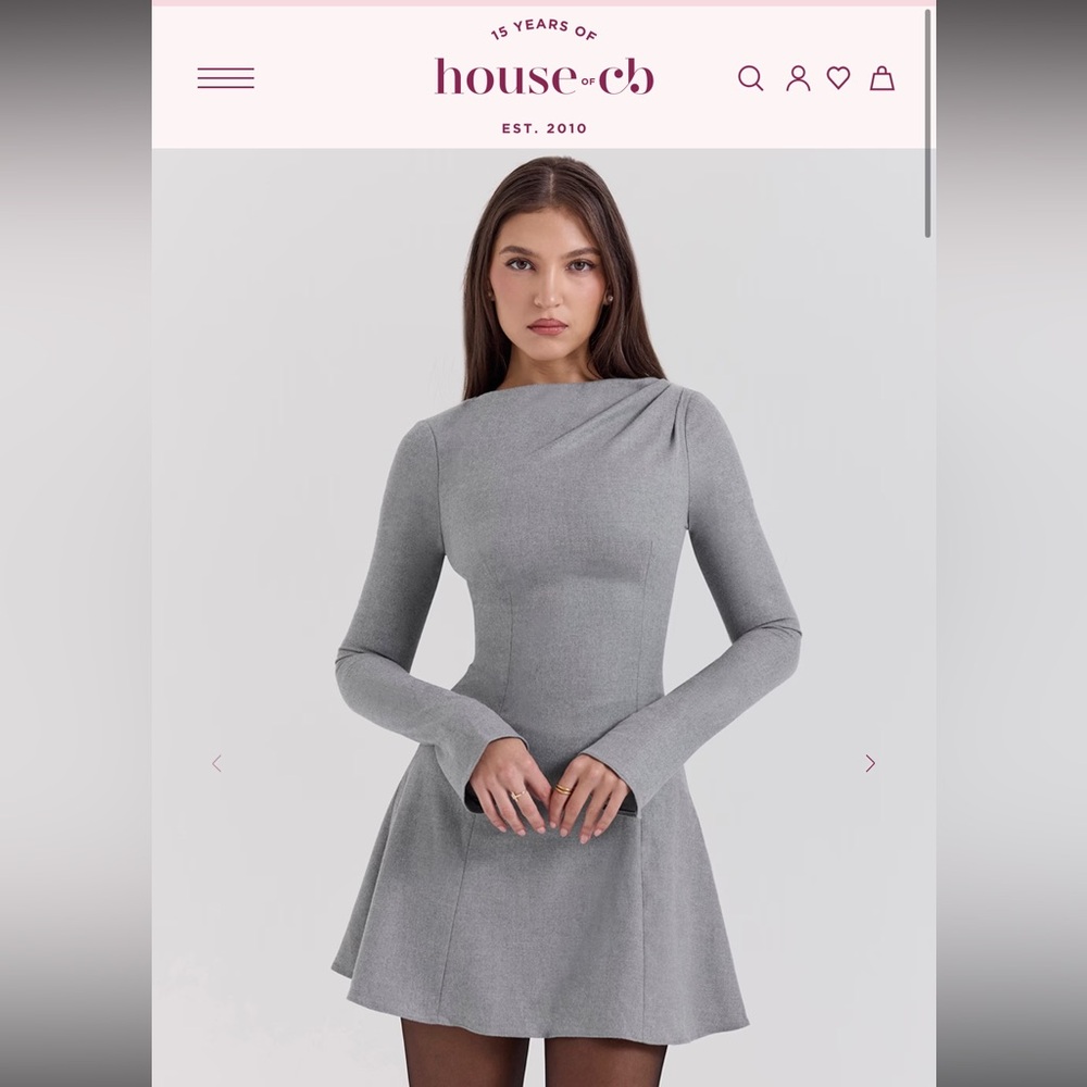 House of CB Gray Ribbed Asymmetrical Cocktail Dress